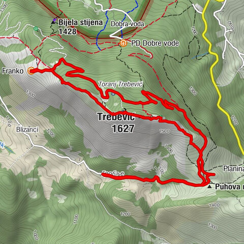 Trebevic Rundweg Friedhof Međusa, Jure Franko Hütte