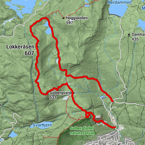 Krokstadelva - Lokkeråsen - Solbergvarden - Knabben