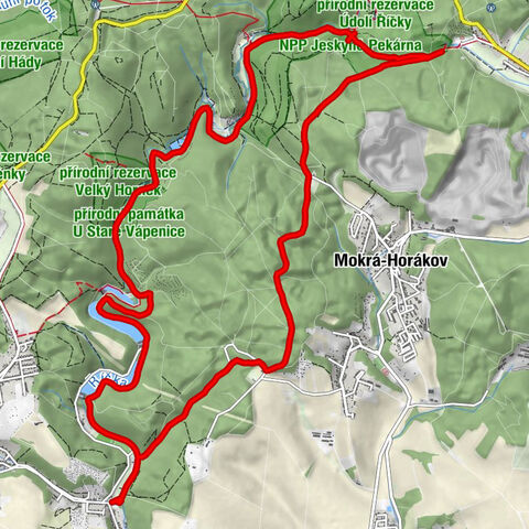 Výletní restaurace Eldorádo - kaple Mitrovských - Ochozská jeskyně, horní vchod - Hynštova ventarola