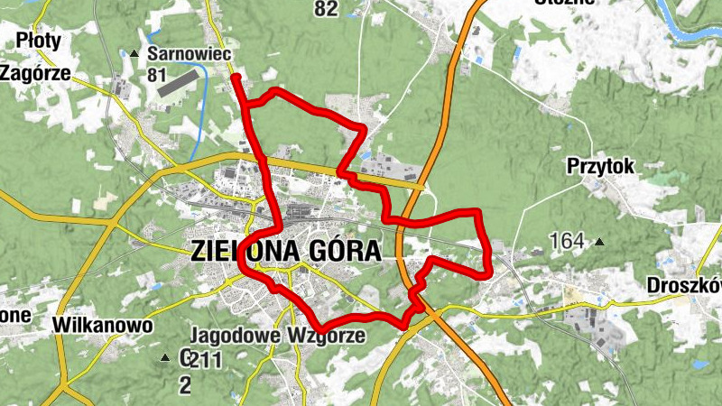 Osiedle Czarkowo - Tawerna Cicha Przystań - Osiedle Mazurskie - Zielona Góra