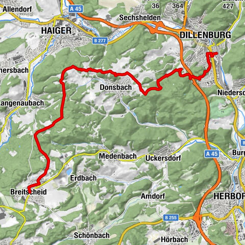 Public transport route: On the Rothaarsteig from Breitscheid to Dillenburg (short version)