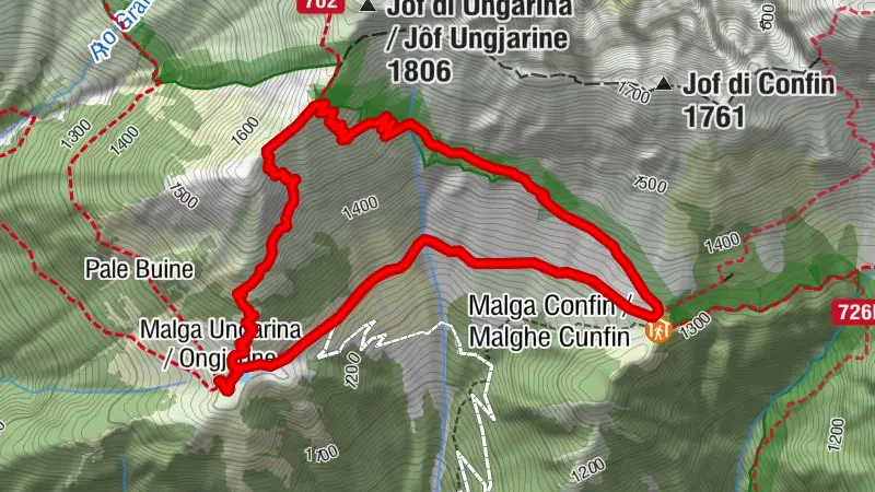 The ring of malga Confin and malga Ungarina