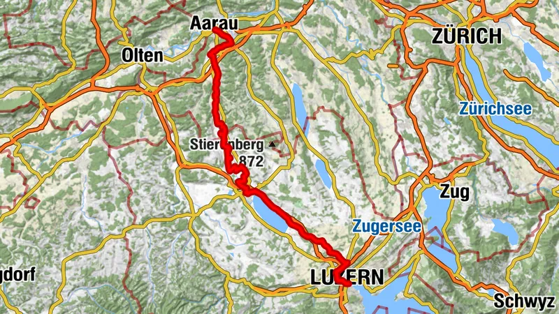 Radtour auf der Rennstrecke der Nord-Süd-Route von Aarau nach Luzern über Suhr, Oberentfelden und Sursee